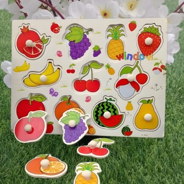 Wooden Fruit Peg Puzzle Board